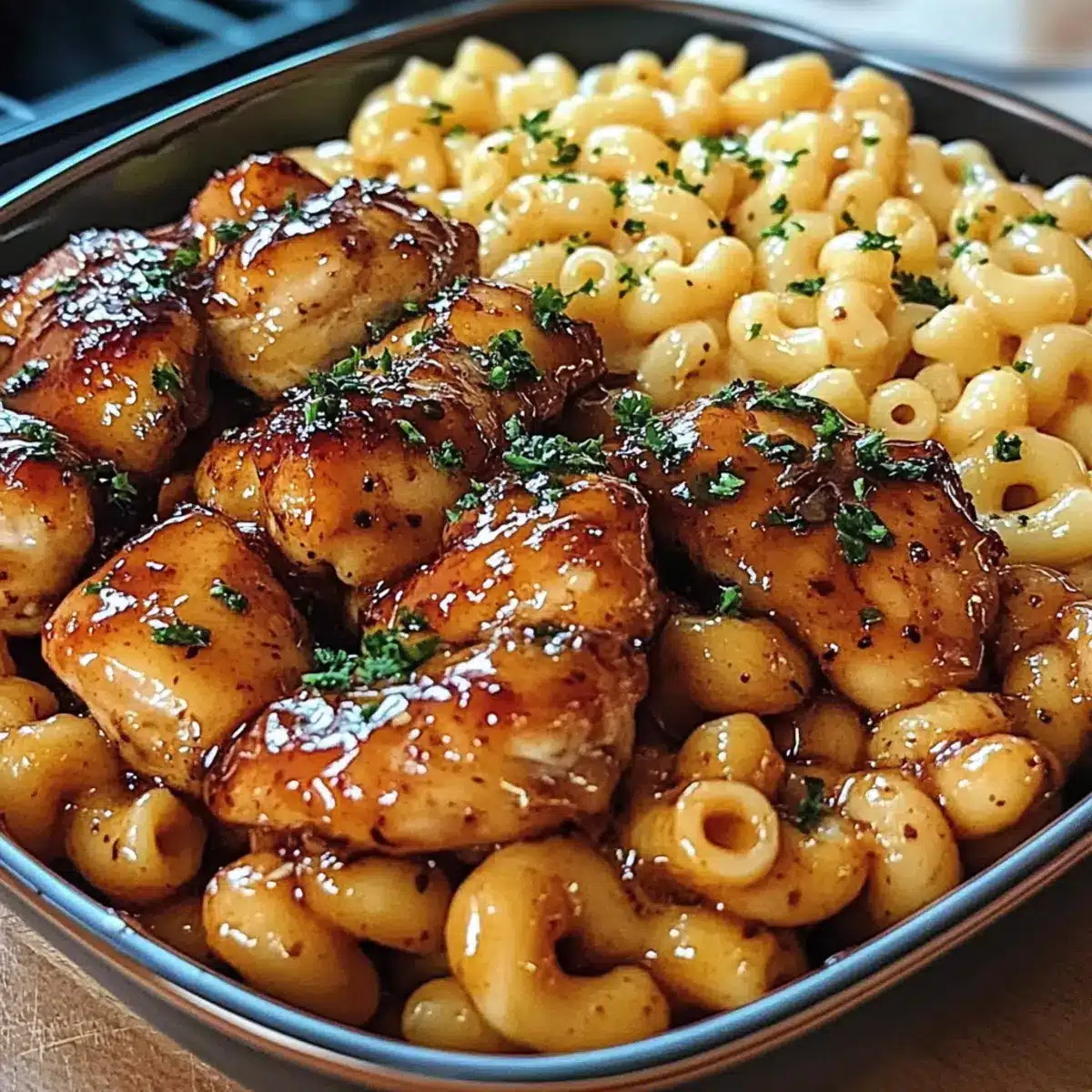 Honig Knoblauch Butter Hähnchen mit Makkaroni und Käse