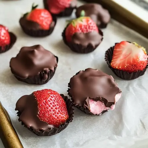 Schokoladenüberzogene Erdbeer-Joghurt-Häppchen