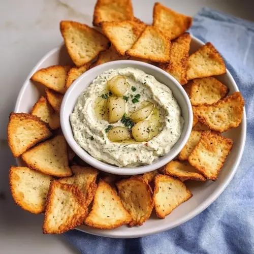 Pepperoncini-Dip mit selbstgemachten Bagel-Chips