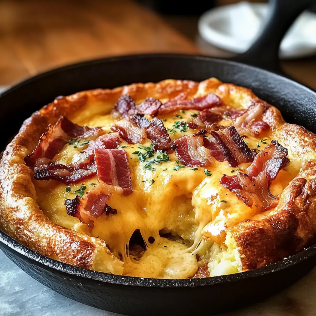 Herzhafter Cheddar- und Speck-Dutch Baby