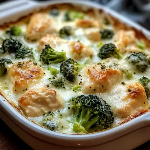 Cremige Keto Hühnchen Alfredo Brokkoli Auflauf