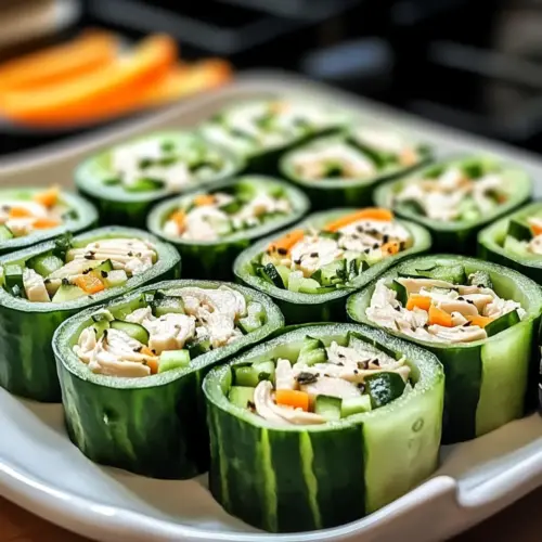 Knuspriger Hähnchensalat Gurken-Röllchen